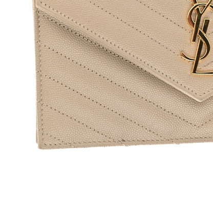 Saint Laurent Grain De Poudre Matelasse Chevron Monogram Envelope Chain Wallet Dark Beige 12 of 12