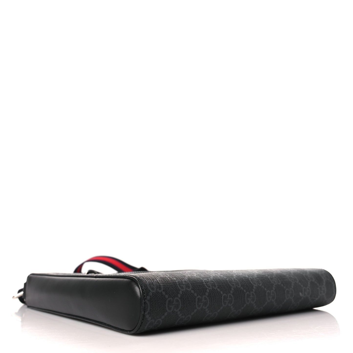 GG Supreme Monogram Appia Calfskin Web Flat Messenger Bag Black Grey