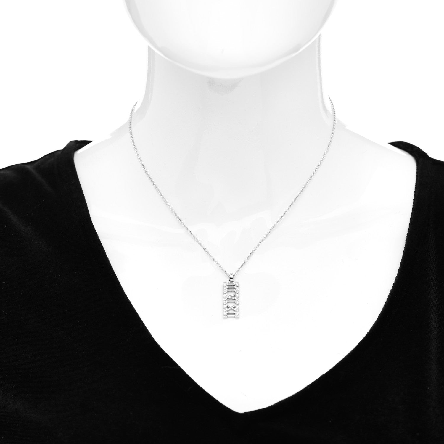 Tiffany 18K White Gold Diamond Atlas Bar Pendant Necklace 2 of 4