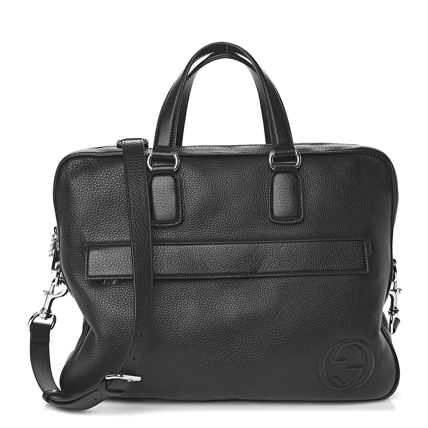 Pebbled Calfskin Large Soho Briefcase Black