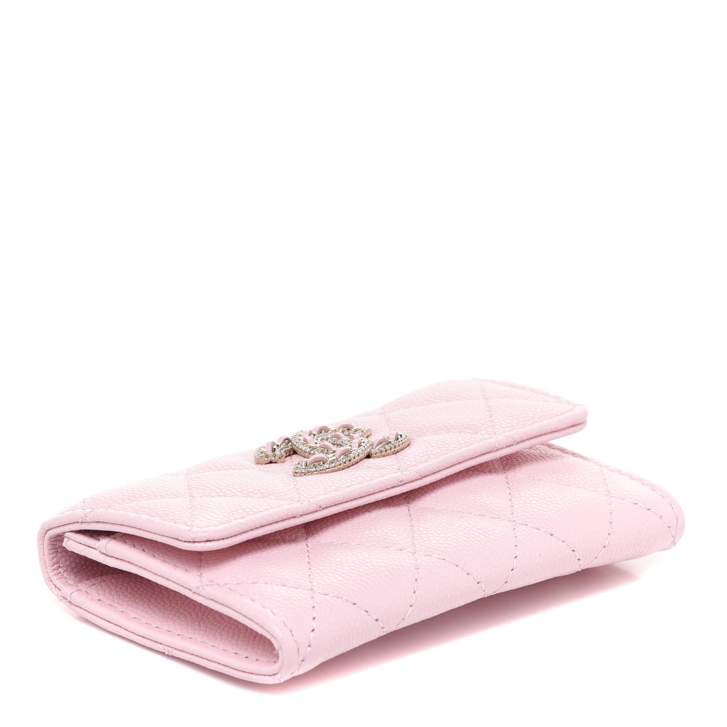 Caviar Quilted Crystal CC Flap Card Holder Pink
