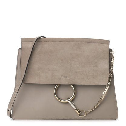 Chloe Calfskin Suede Medium Faye Shoulder Bag Motty Grey 1 of 9