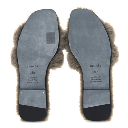 Hermes Woolskin Oran Sandals 38.5 Etoupe 7 of 9
