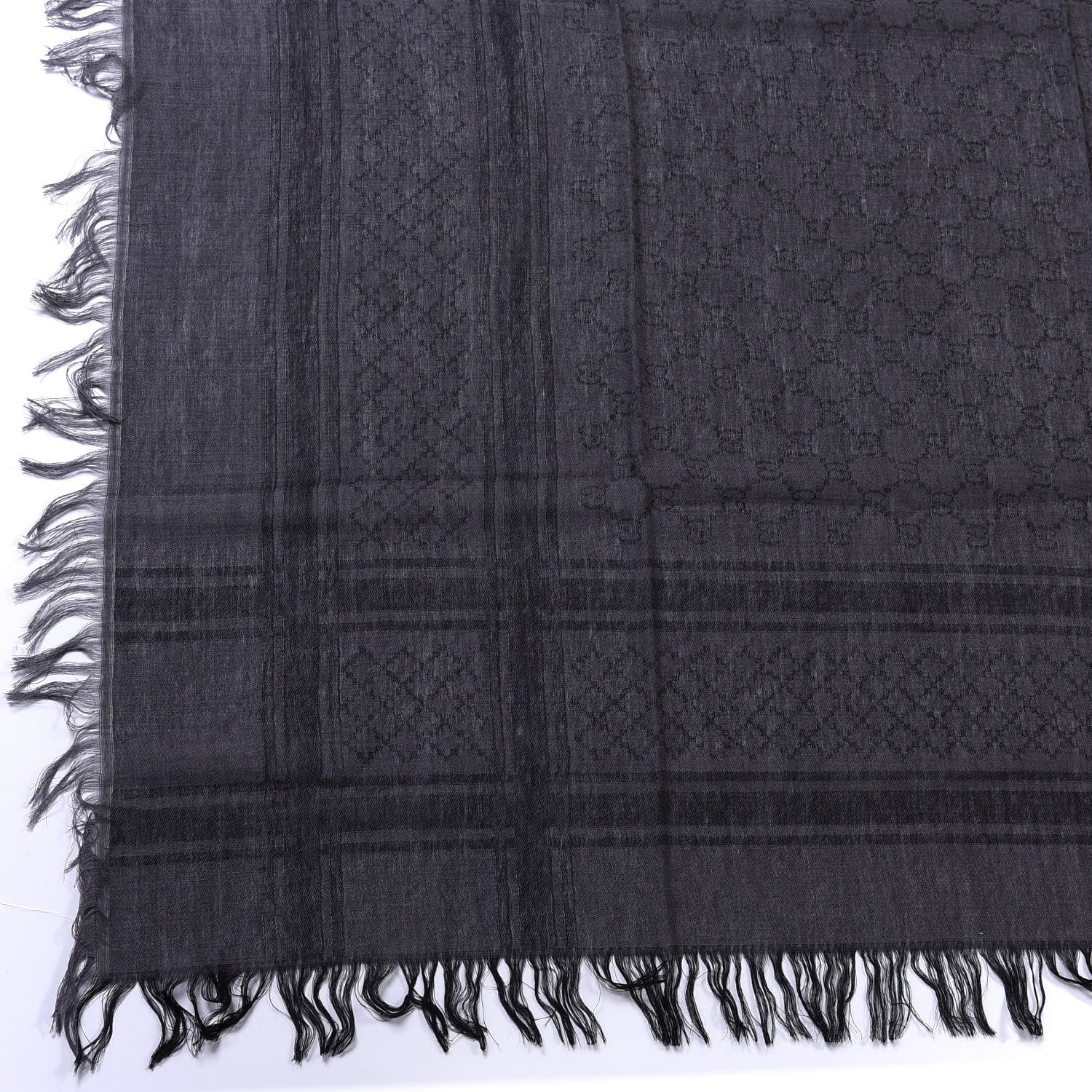 Gucci Wool Silk GG Monogram Diamante Plaid Surviee Shawl Graphite Black 3 of 7