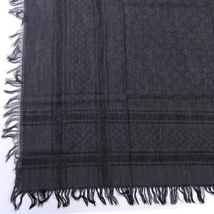 Gucci Wool Silk GG Monogram Diamante Plaid Surviee Shawl Graphite Black 3 of 7