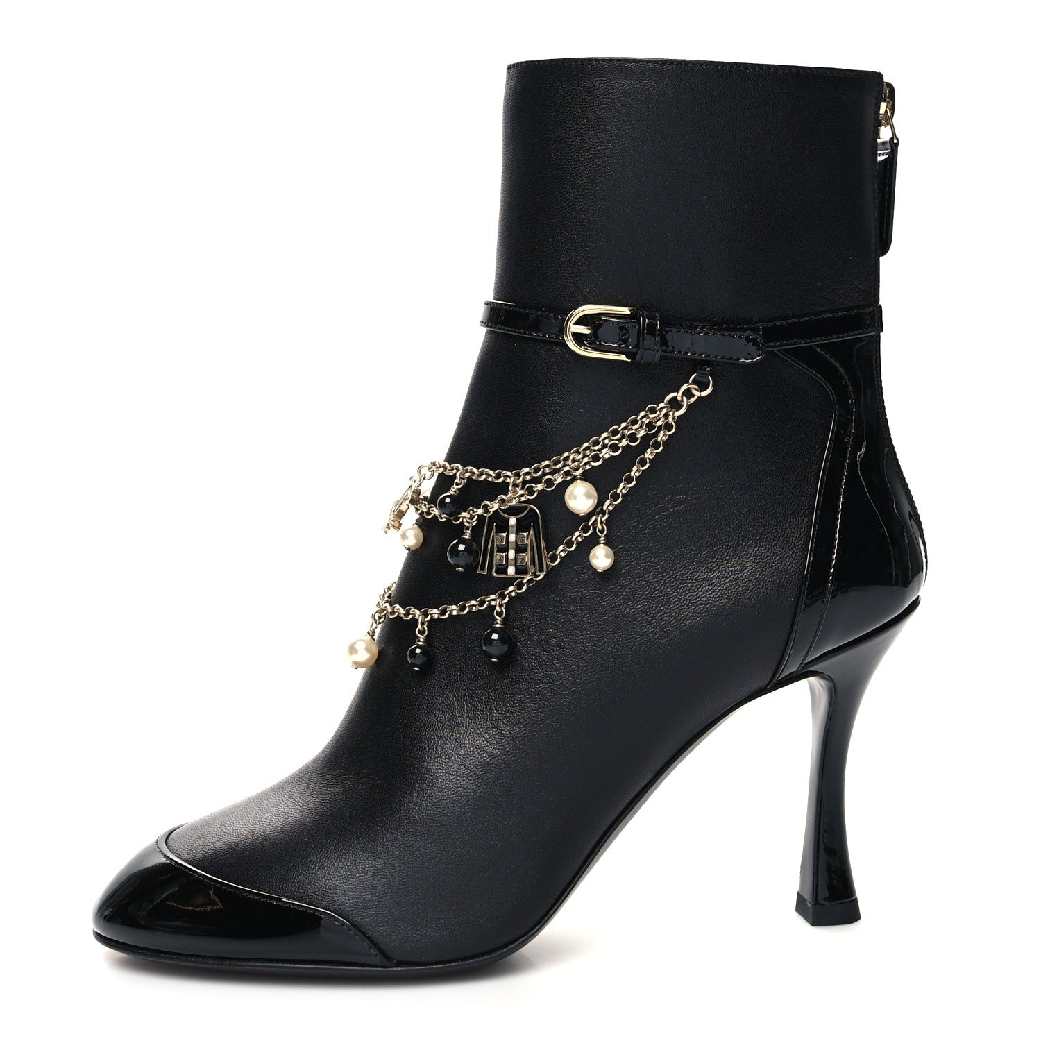 Chanel Lambskin Patent Calfskin Ankle Boots 36.5 Black 1 of 8