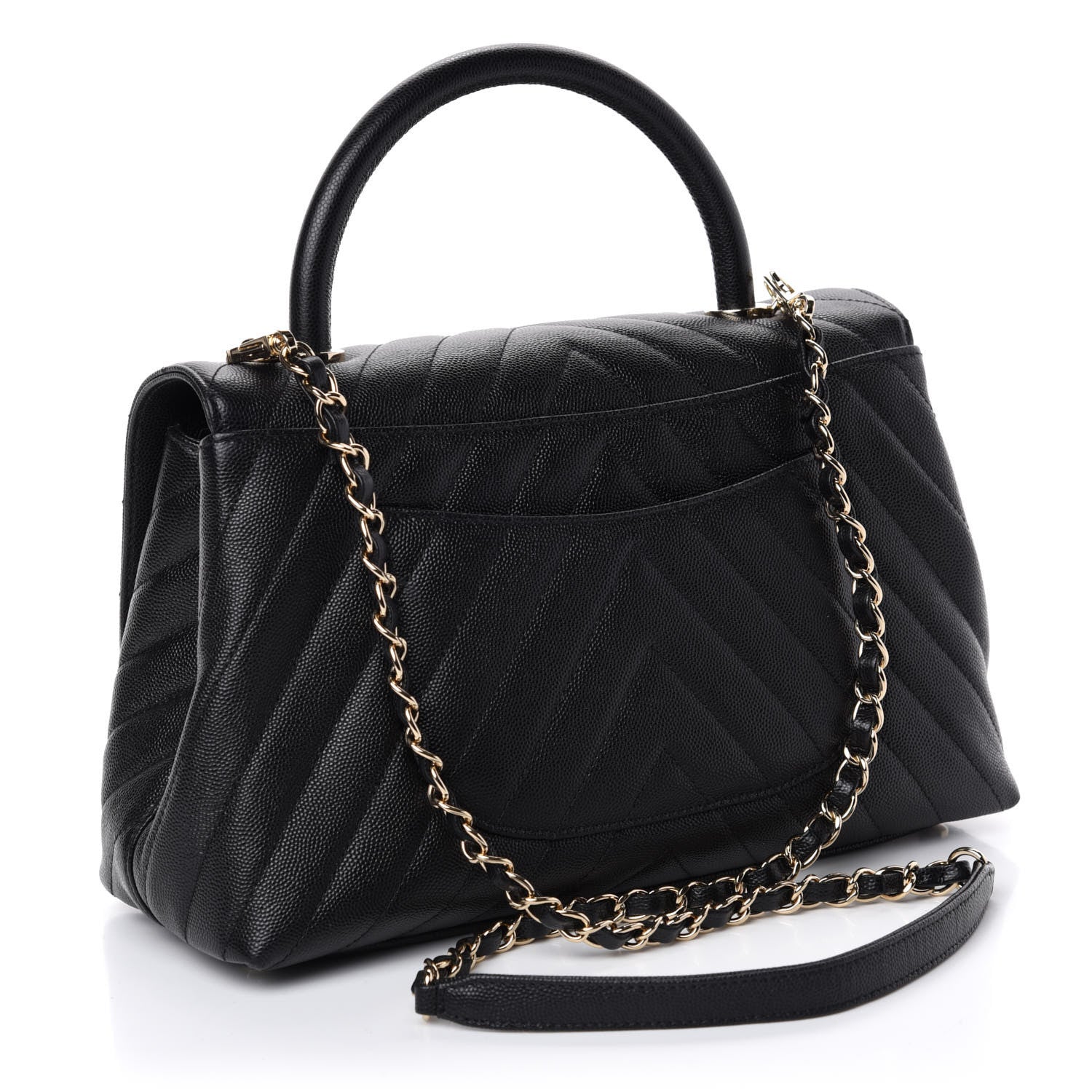 Chanel Caviar Chevron Quilted Small Coco Handle Flap Black 4 of 11