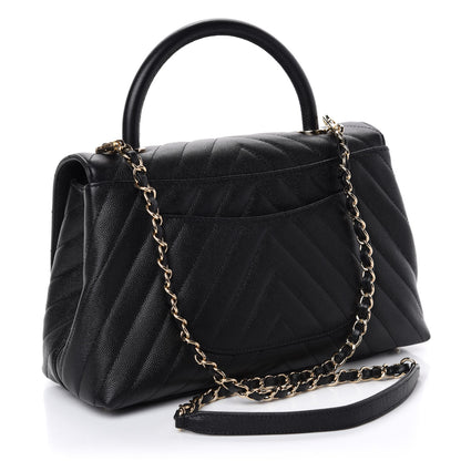 Chanel Caviar Chevron Quilted Small Coco Handle Flap Black 4 of 11