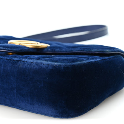 Gucci Velvet Matelasse Mini GG Marmont Shoulder Bag Cobalt Blue 9 of 9