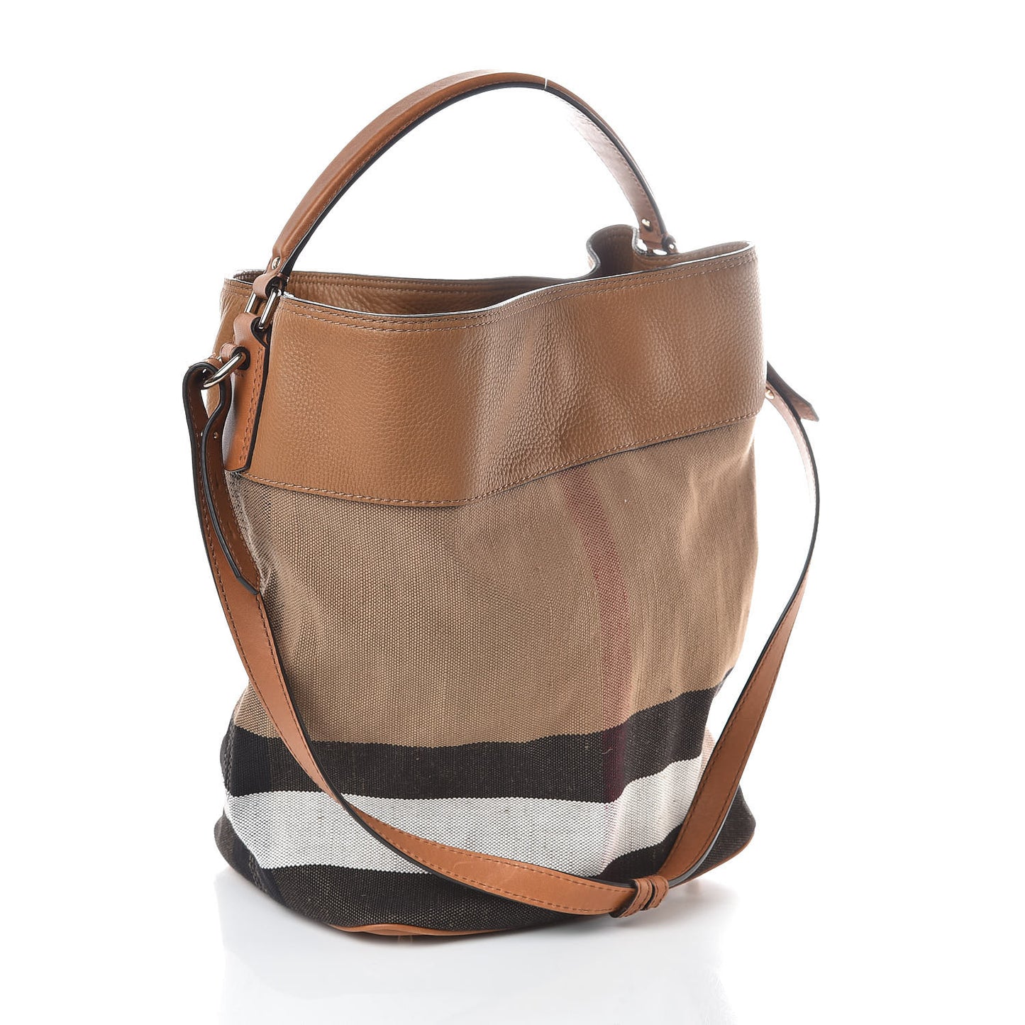 Grainy Calfskin Canvas Mega Check Medium Ashby Tassel Hobo Saddle Brown