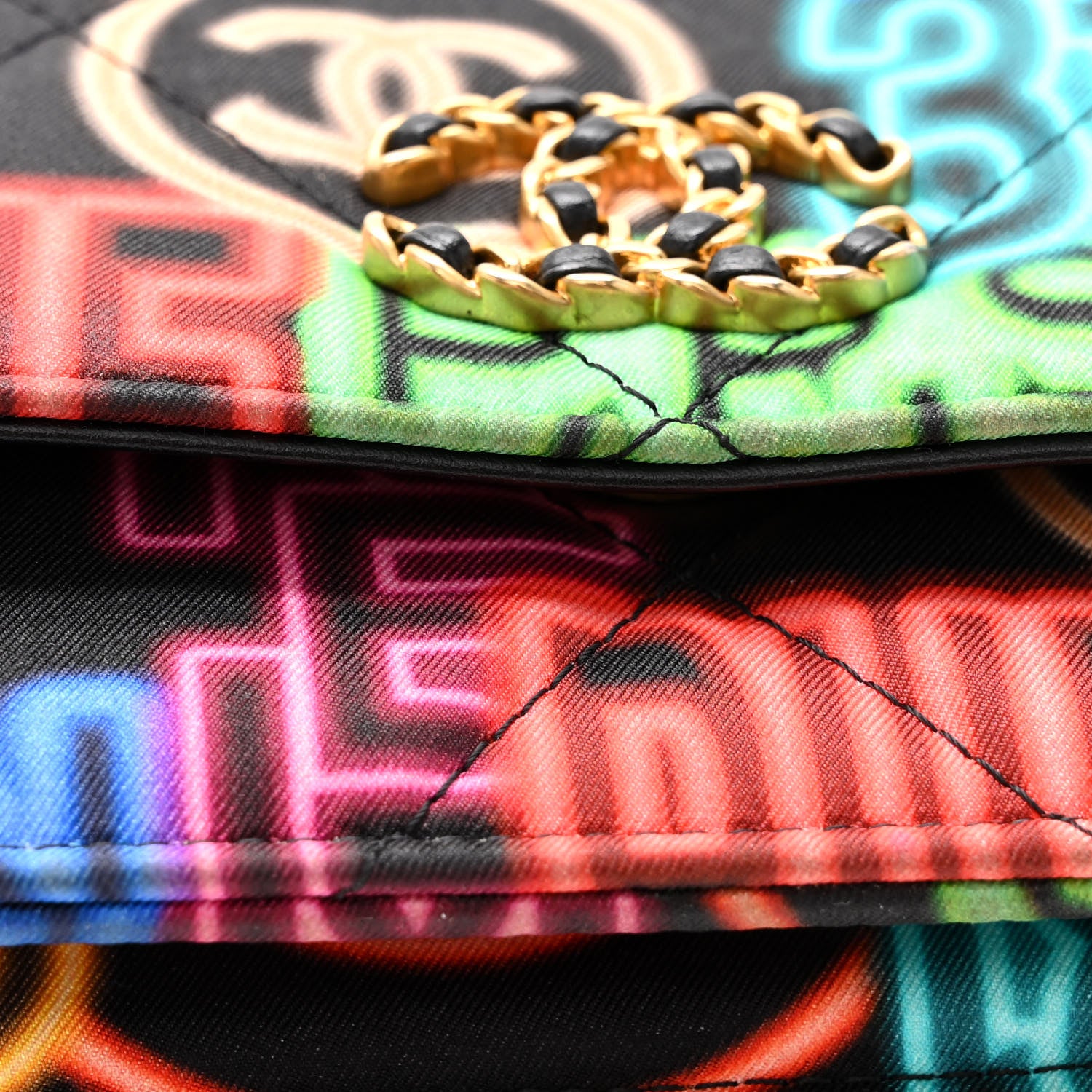 Chanel Fabric Printed Chanel 19 Wallet On Chain WOC Black Multicolor 12 of 12
