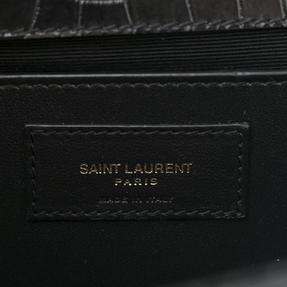 Saint Laurent Calfskin Crocodile Embossed Medium Classic Monogram Kate Tassel Satchel Black 6 of 10
