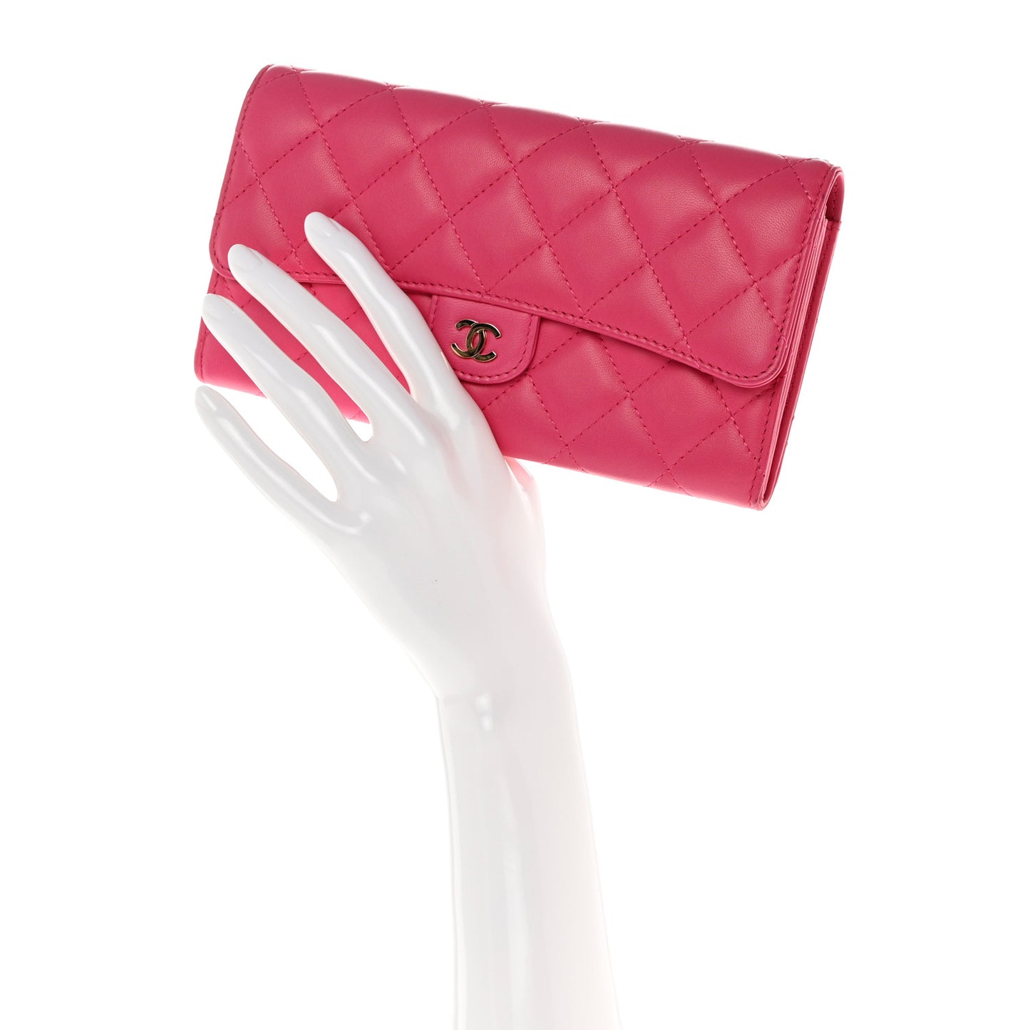 Lambskin Quilted Large Flap Wallet Pink