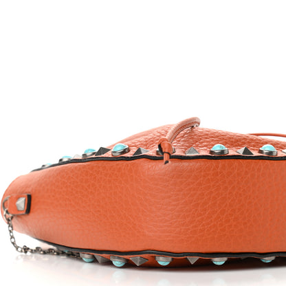 Valentino Garavani Grained Calfskin Turquoise Mini Rockstud Rolling Chain Strap Bucket Bag Orange 8 of 9