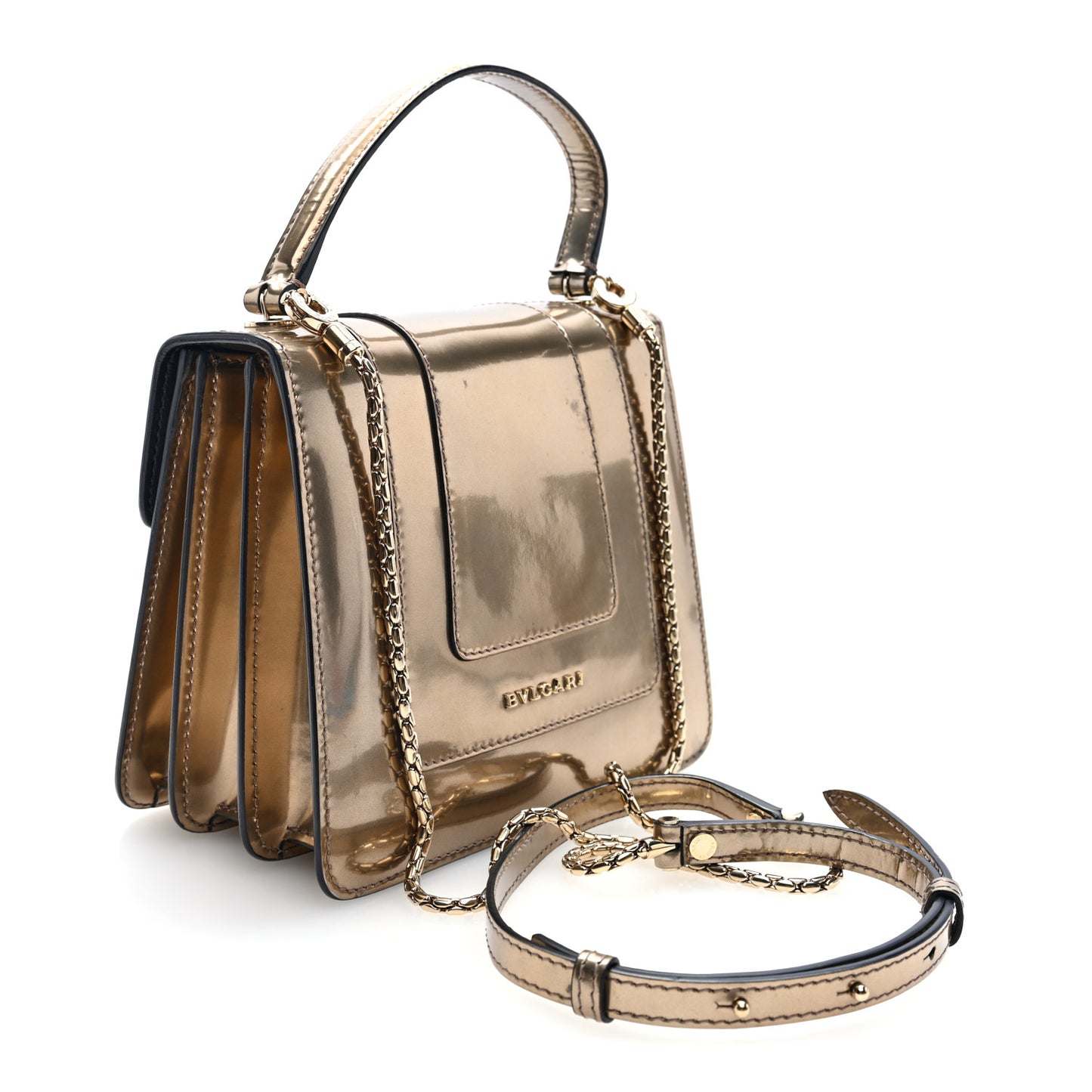 Metallic Calfskin Serpenti Forever Top Handle Bronze