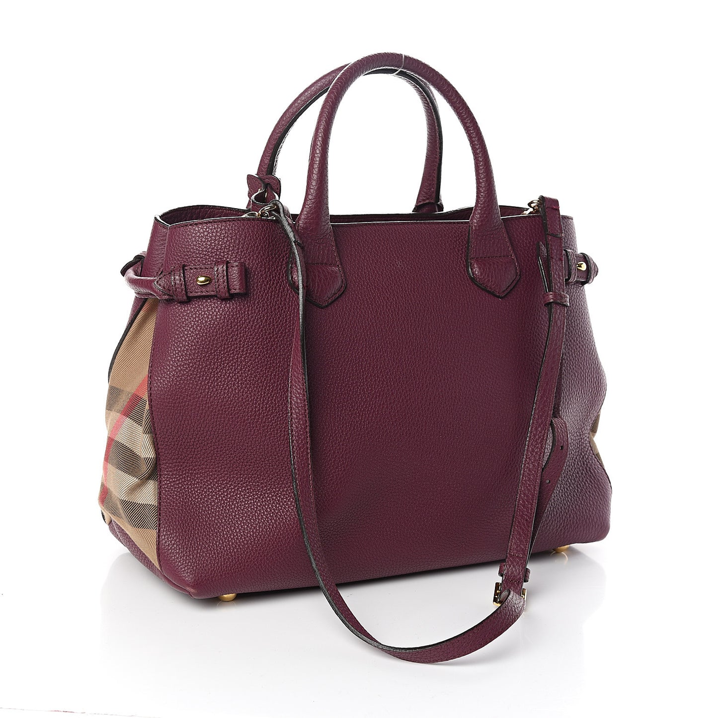Grainy Calfskin House Check Medium Banner Tote Elderberry