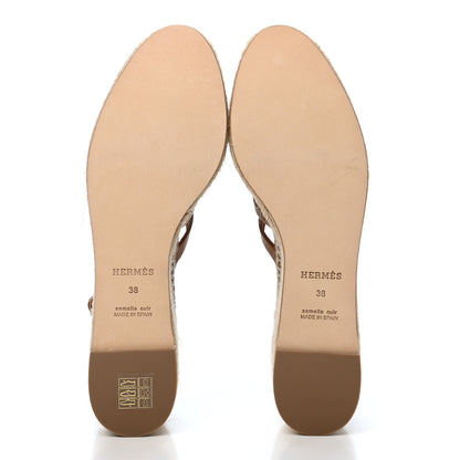 Hermes Calfskin Catalya Espadrille Wedge Sandals 38 Beige Dore 5 of 9
