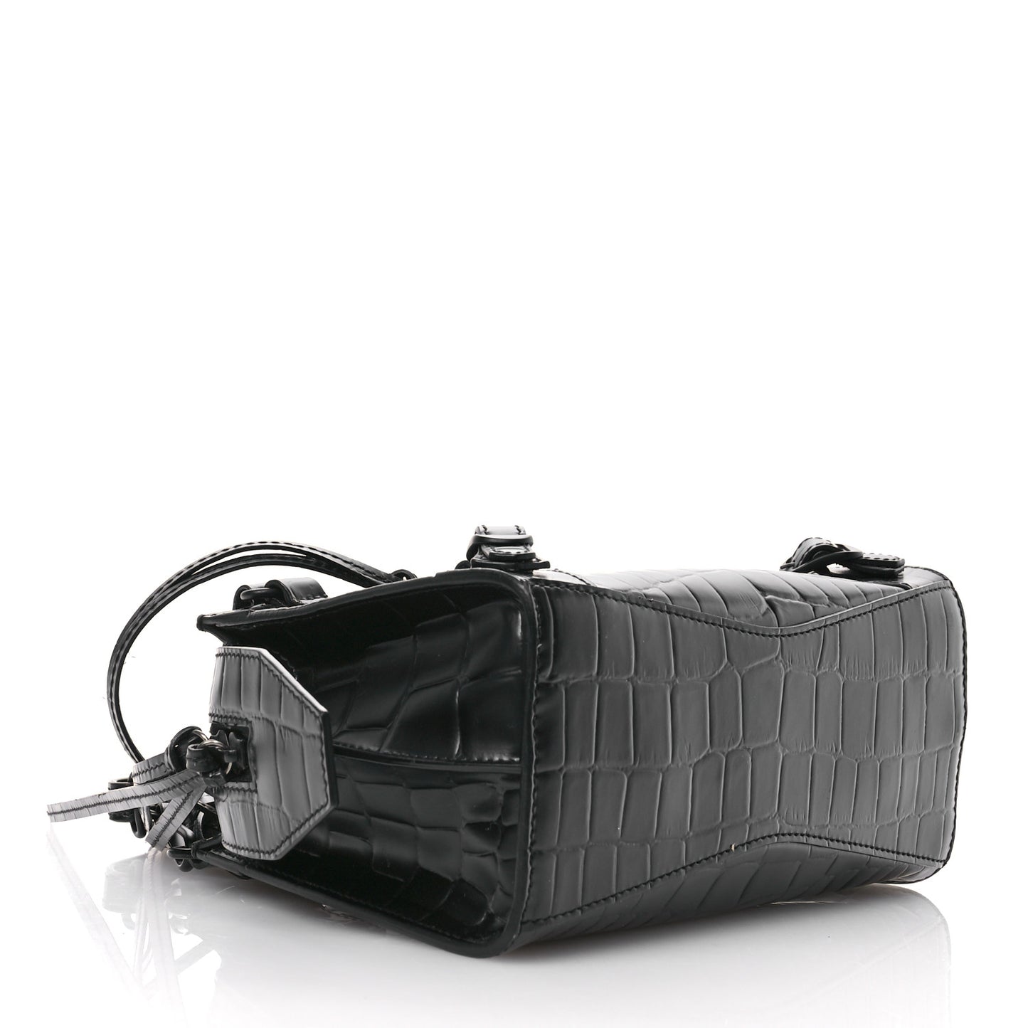 Semi Shiny Calfskin Crocodile Embossed Neo Classic Black Hardware Mini City Black