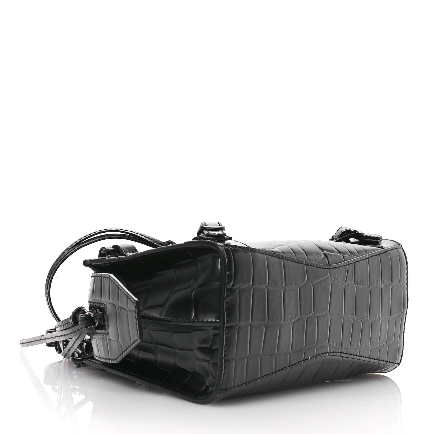 Balenciaga Semi Shiny Calfskin Crocodile Embossed Neo Classic Black Hardware Mini City Black 4 of 10