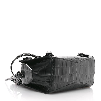 Balenciaga Semi Shiny Calfskin Crocodile Embossed Neo Classic Black Hardware Mini City Black 4 of 10
