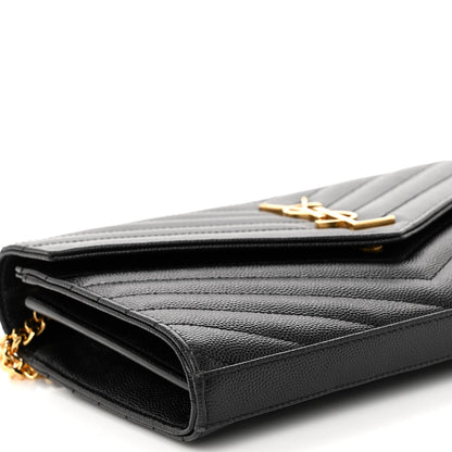 Saint Laurent Grain De Poudre Matelasse Chevron Monogram Chain Wallet Black 9 of 10