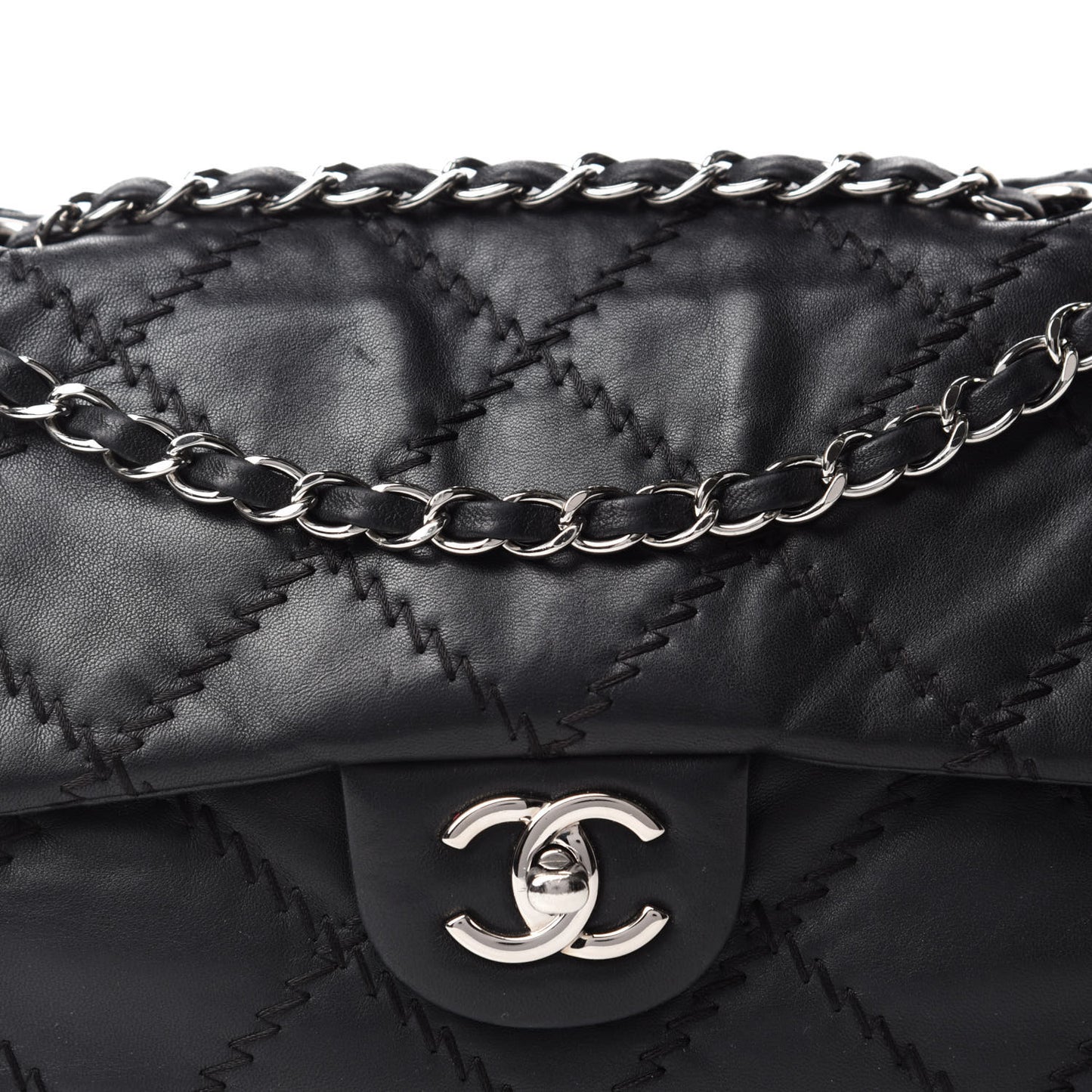Lambskin Ultimate Stitch Maxi Flap Black
