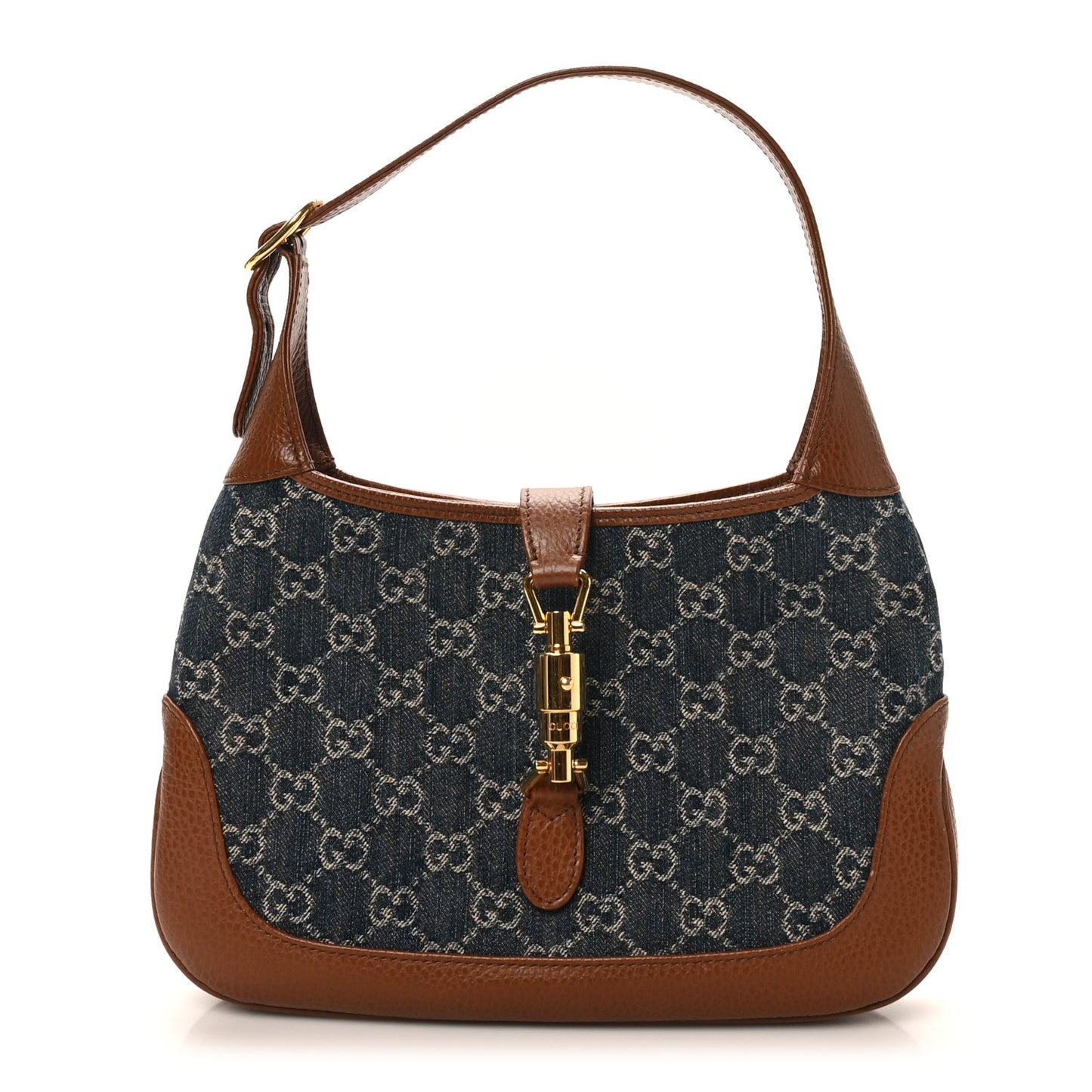 New Denim GG Monogram Calfskin Small Jackie 1961 Hobo Blue Tea Cuir