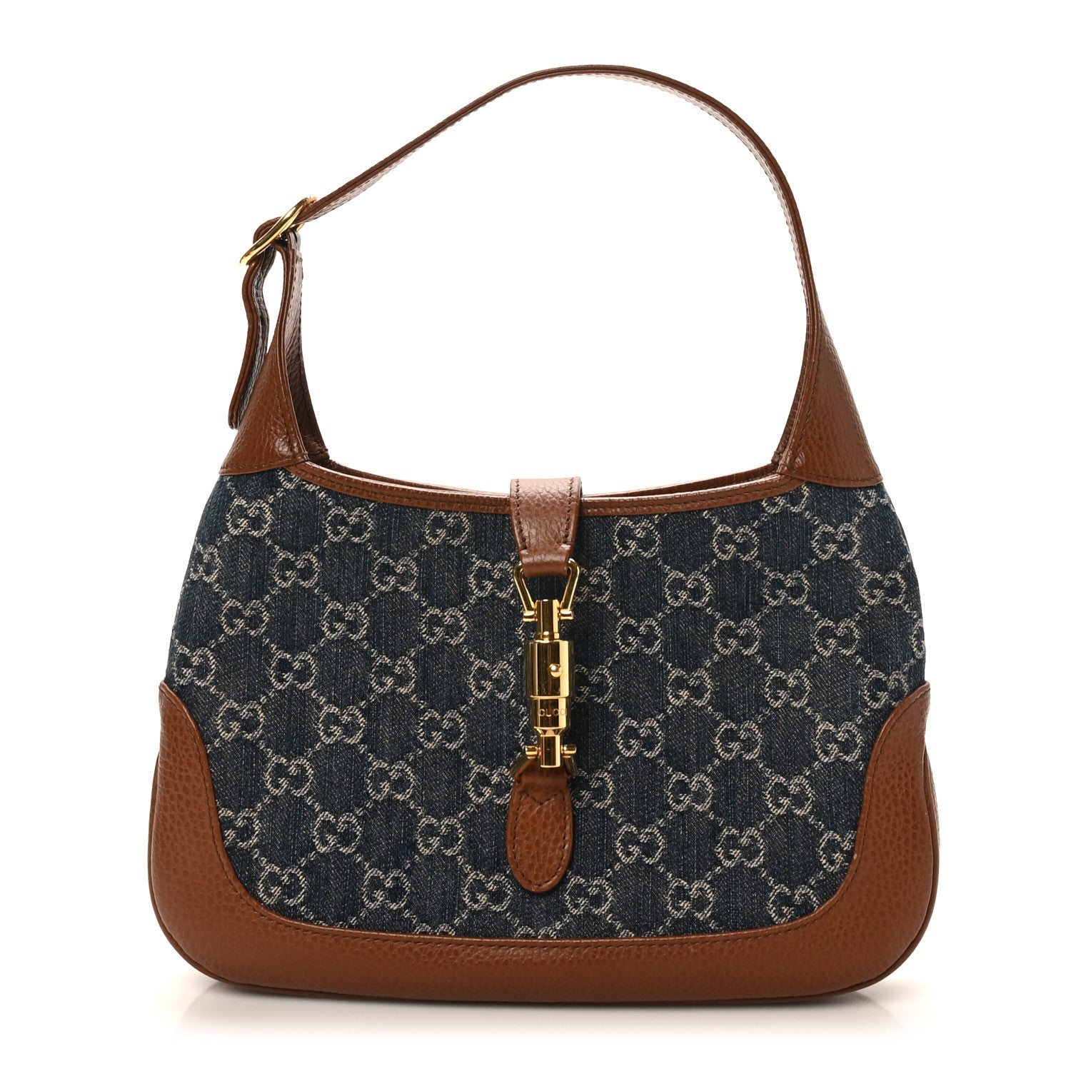 Gucci New Denim GG Monogram Calfskin Small Jackie 1961 Hobo Blue Tea Cuir 1 of 10