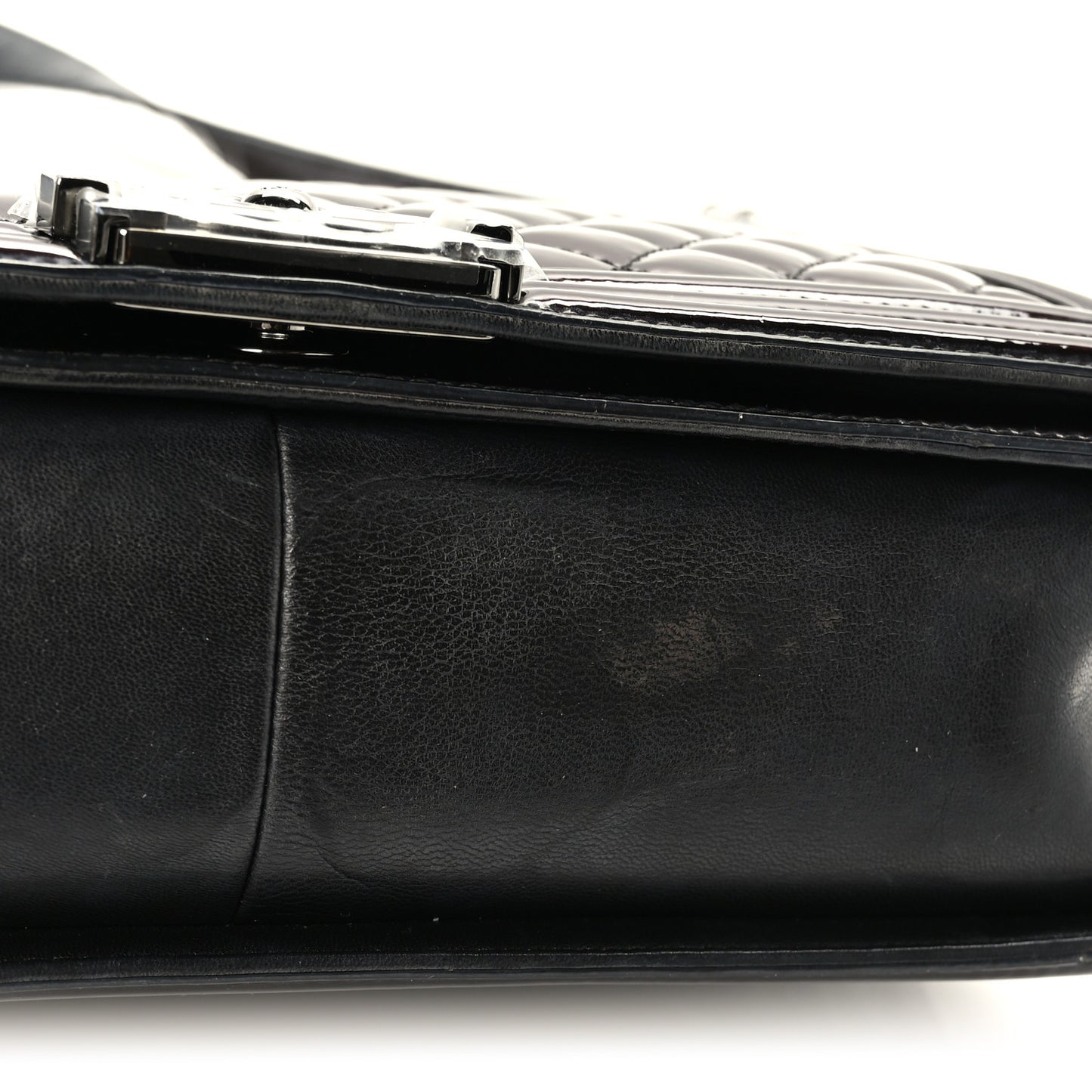 Patent Quilted Large Boy Flap Black
