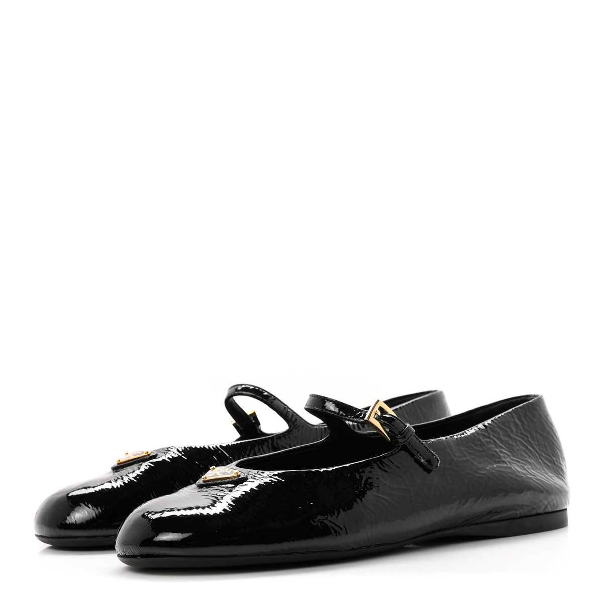 Patent Calfskin Triangle Ballerina Flats 38 Black
