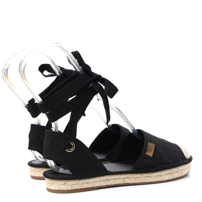 Fendi Canvas FF Embroidered Roma Ankle Wrap Flat Espadrilles 36 Black 4 of 9