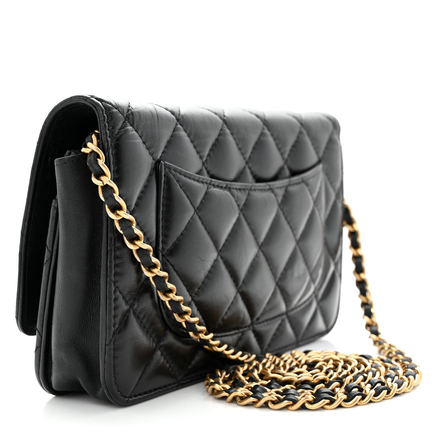 Chanel Aged Calfskin Quilted Lucky Charms 2.55 Reissue Wallet On Chain WOC Black 3 of 15