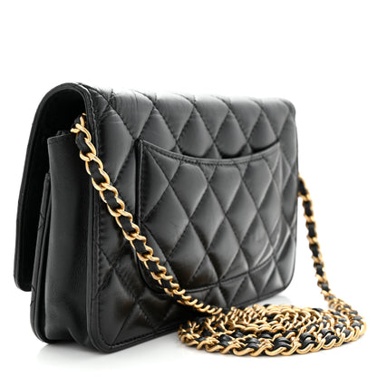 Chanel Aged Calfskin Quilted Lucky Charms 2.55 Reissue Wallet On Chain WOC Black 3 of 15