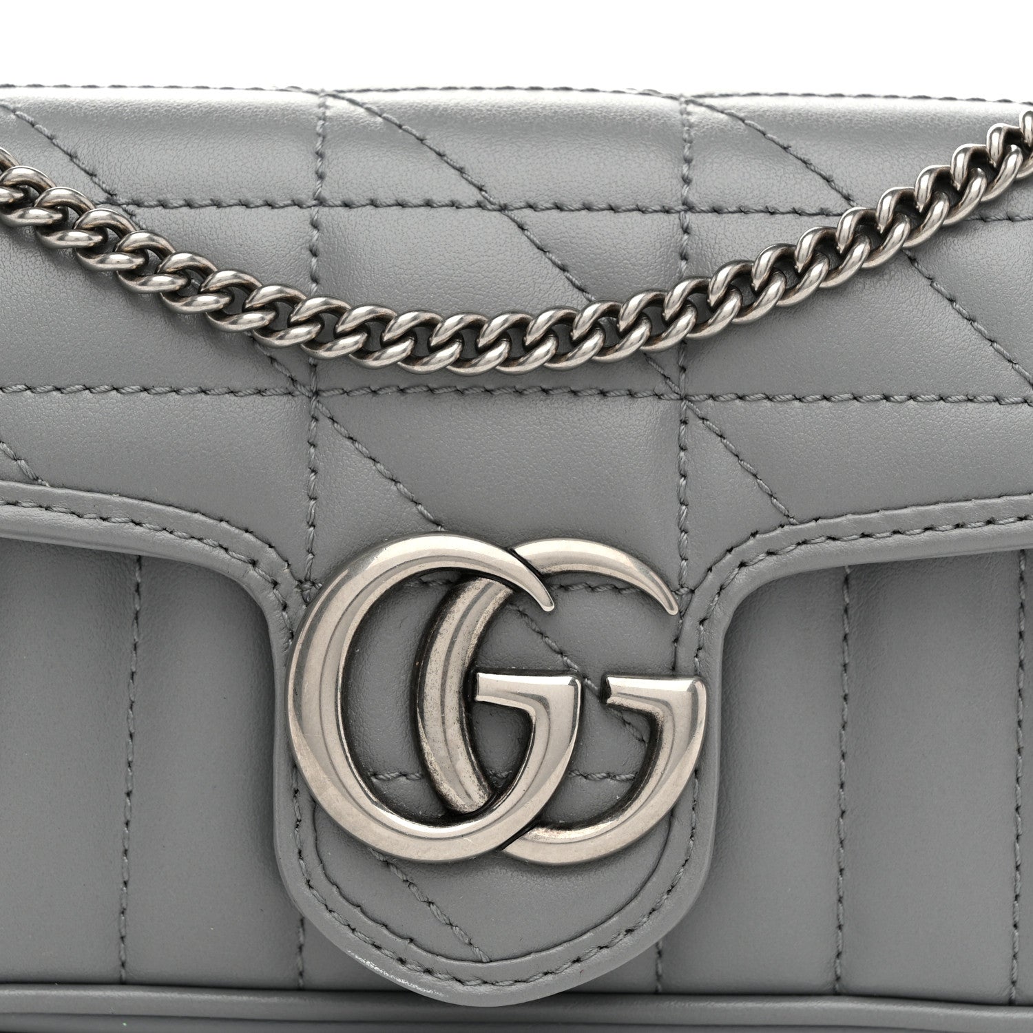 Gucci Calfskin Matelasse Aria Super Mini GG Marmont Shoulder Bag Deep Grey 8 of 10