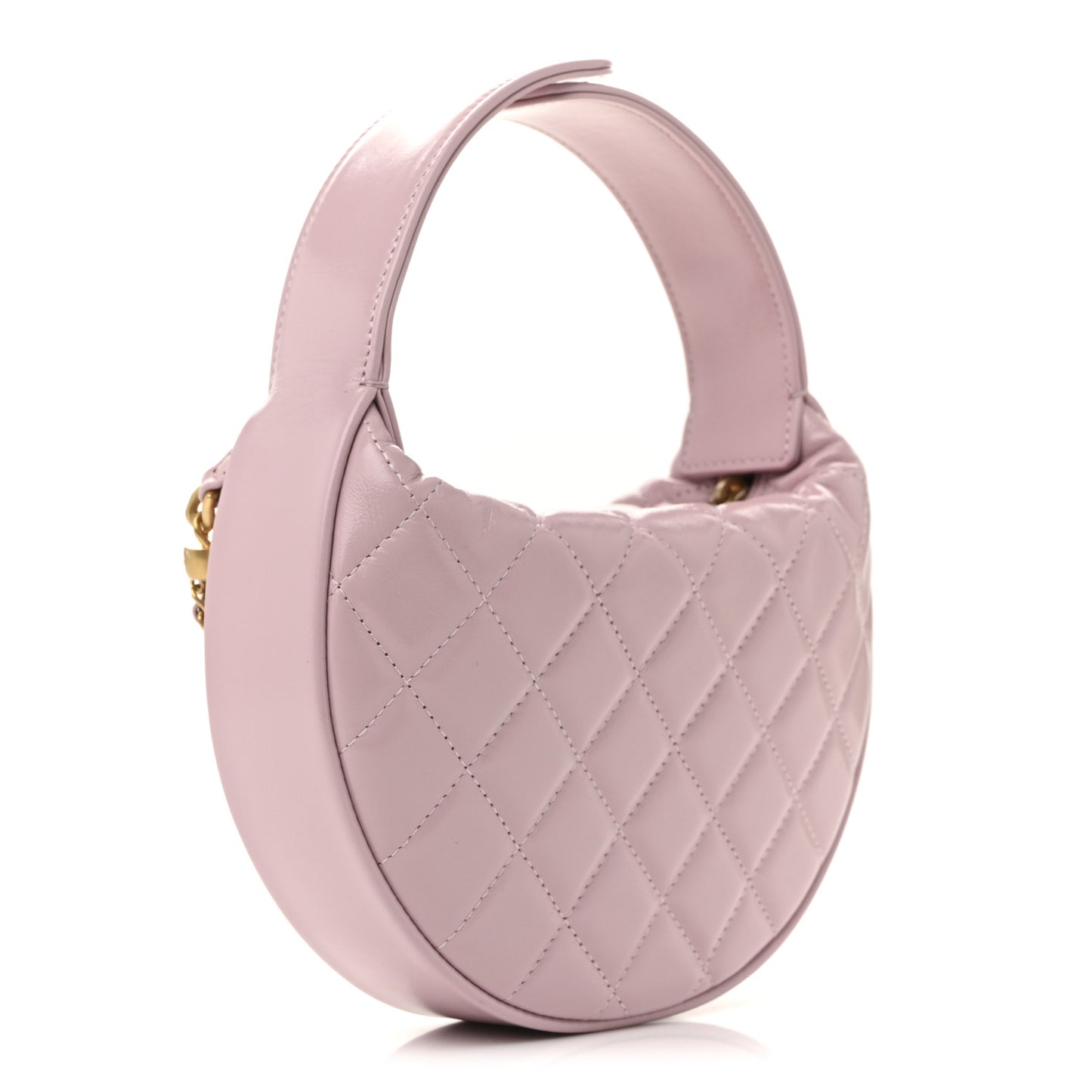 Shiny Crumpled Calfskin Quilted Precious Tie Hobo Pink