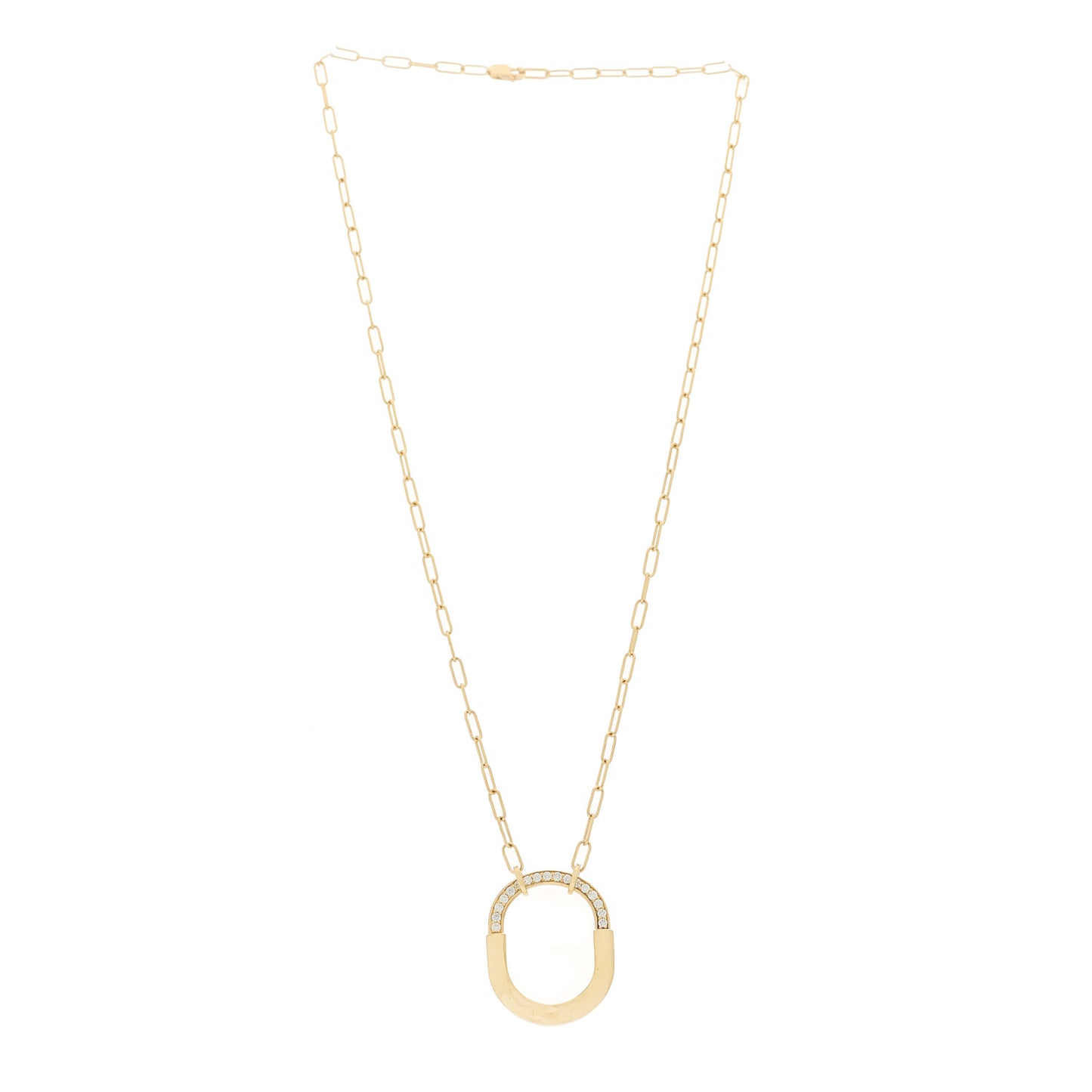 18K Yellow Gold Diamond Medium Lock Pendant Necklace