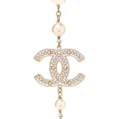 Chanel Graduated Pearl Crystal CC Necklace Gold 4 of 8