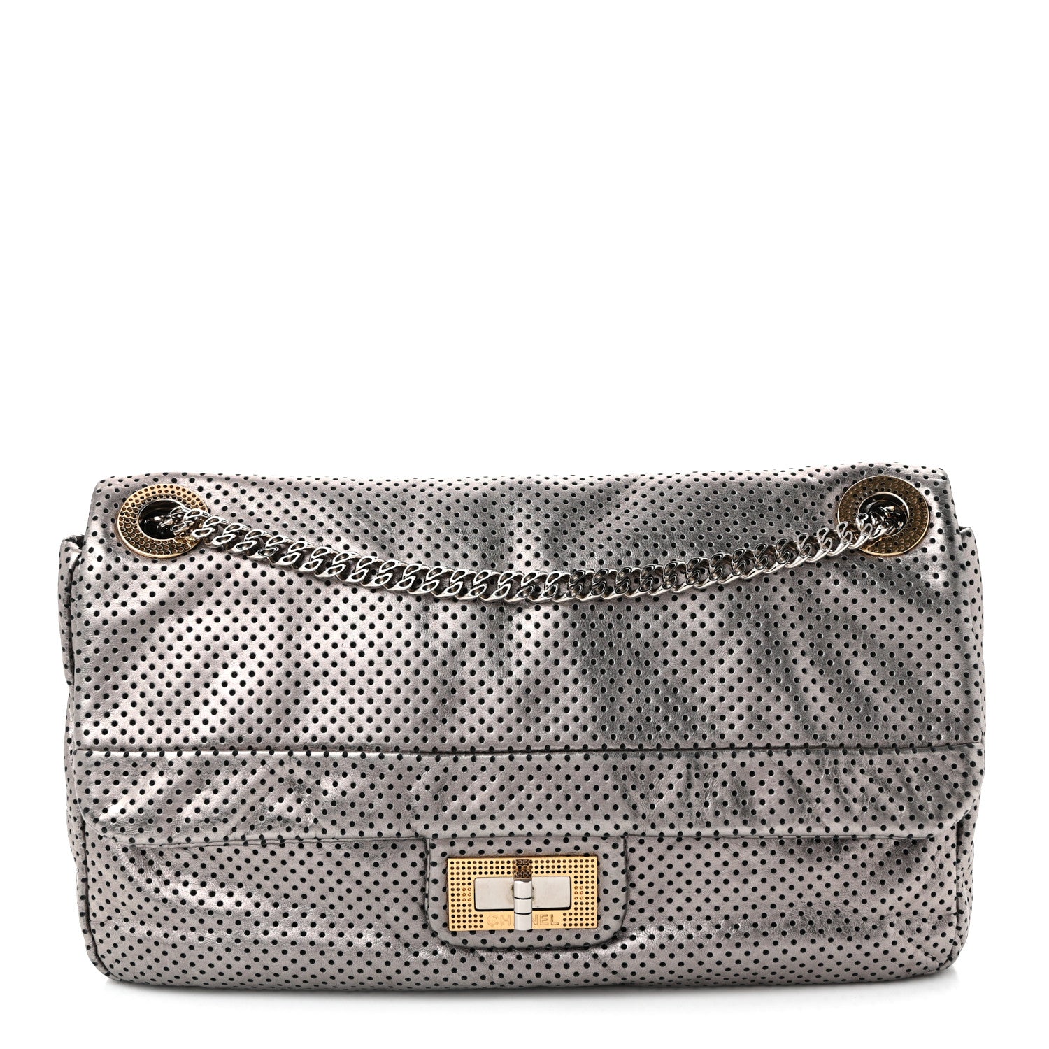 Chanel Metallic Crackled Calfskin Perforated Drill Flap Bronze 1 of 10