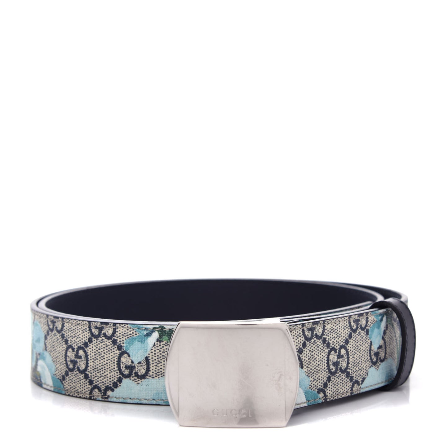 GG Supreme Monogram Blooms Plaque Belt 105 42 Blue