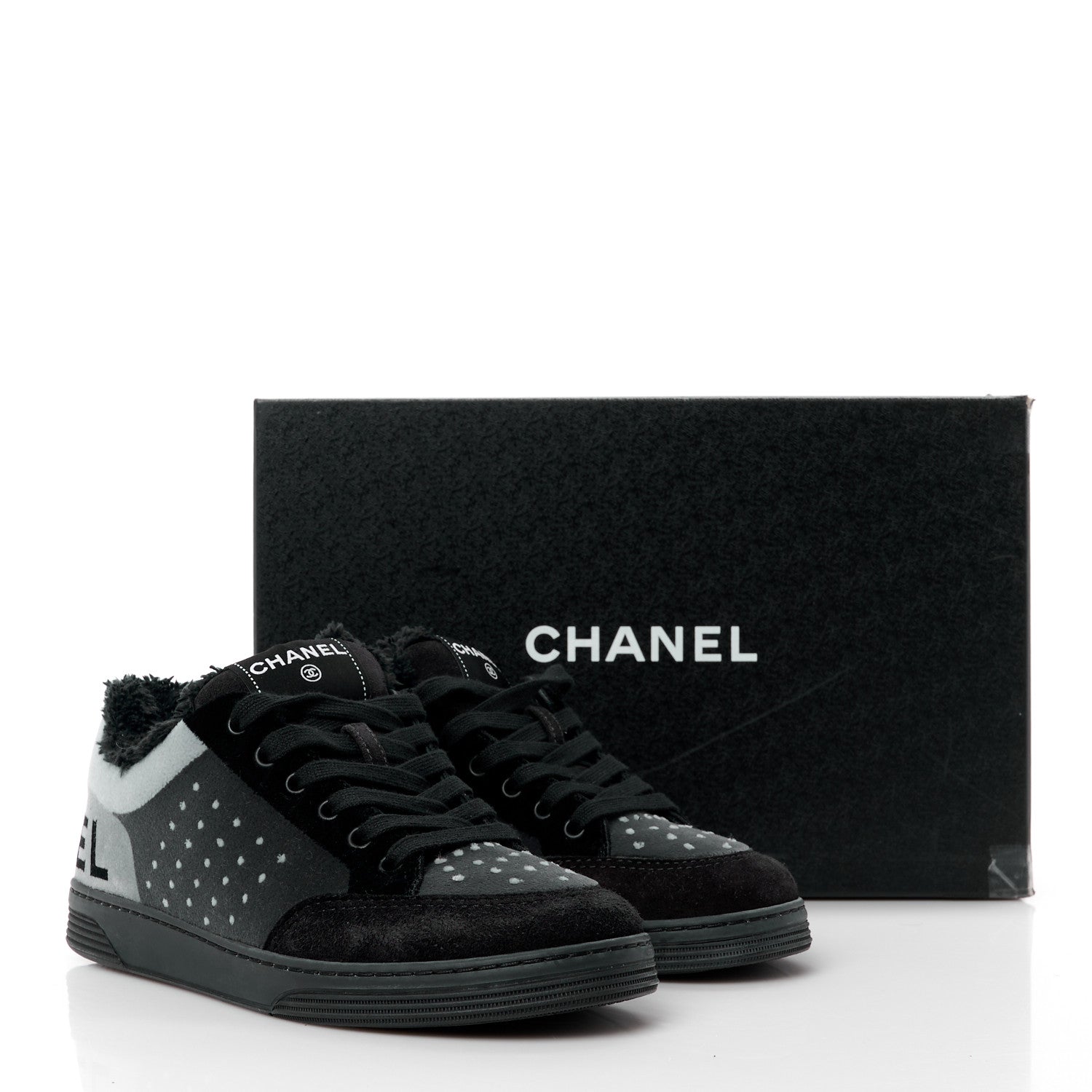 Chanel Fabric Suede Calfskin Logo Sneakers 36.5 Gray 10 of 10