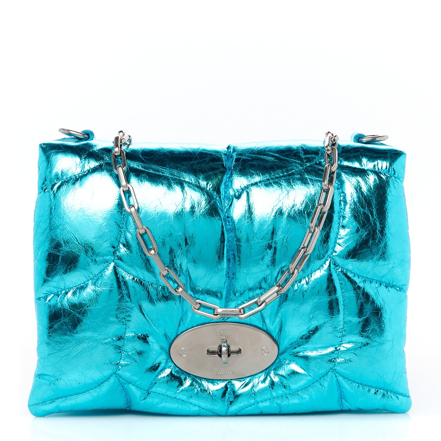 Metallic Crinkled Nappa Pillow Quilted Little Softie Bag Portobello Blue