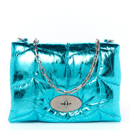 Mulberry Metallic Crinkled Nappa Pillow Quilted Little Softie Bag Portobello Blue 1 of 10