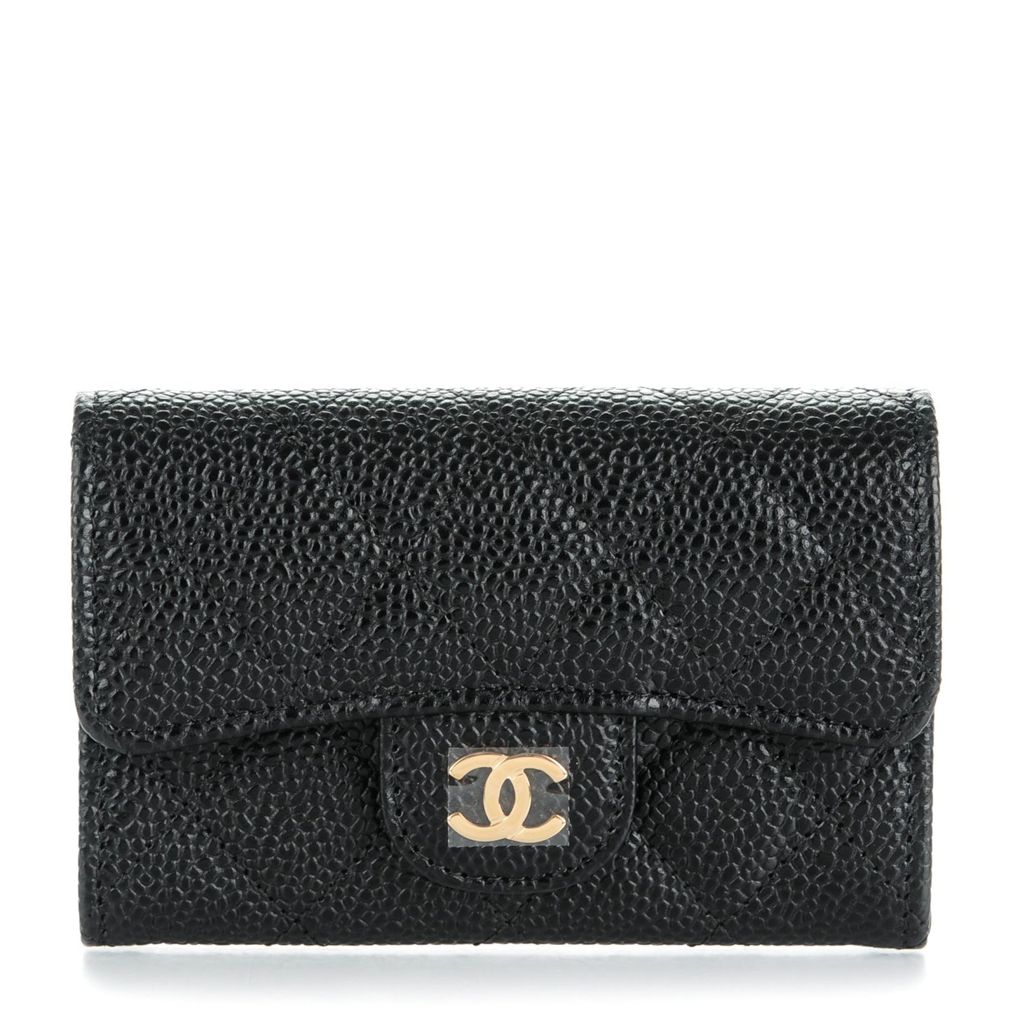 Caviar Quilted Flap Card Holder Black