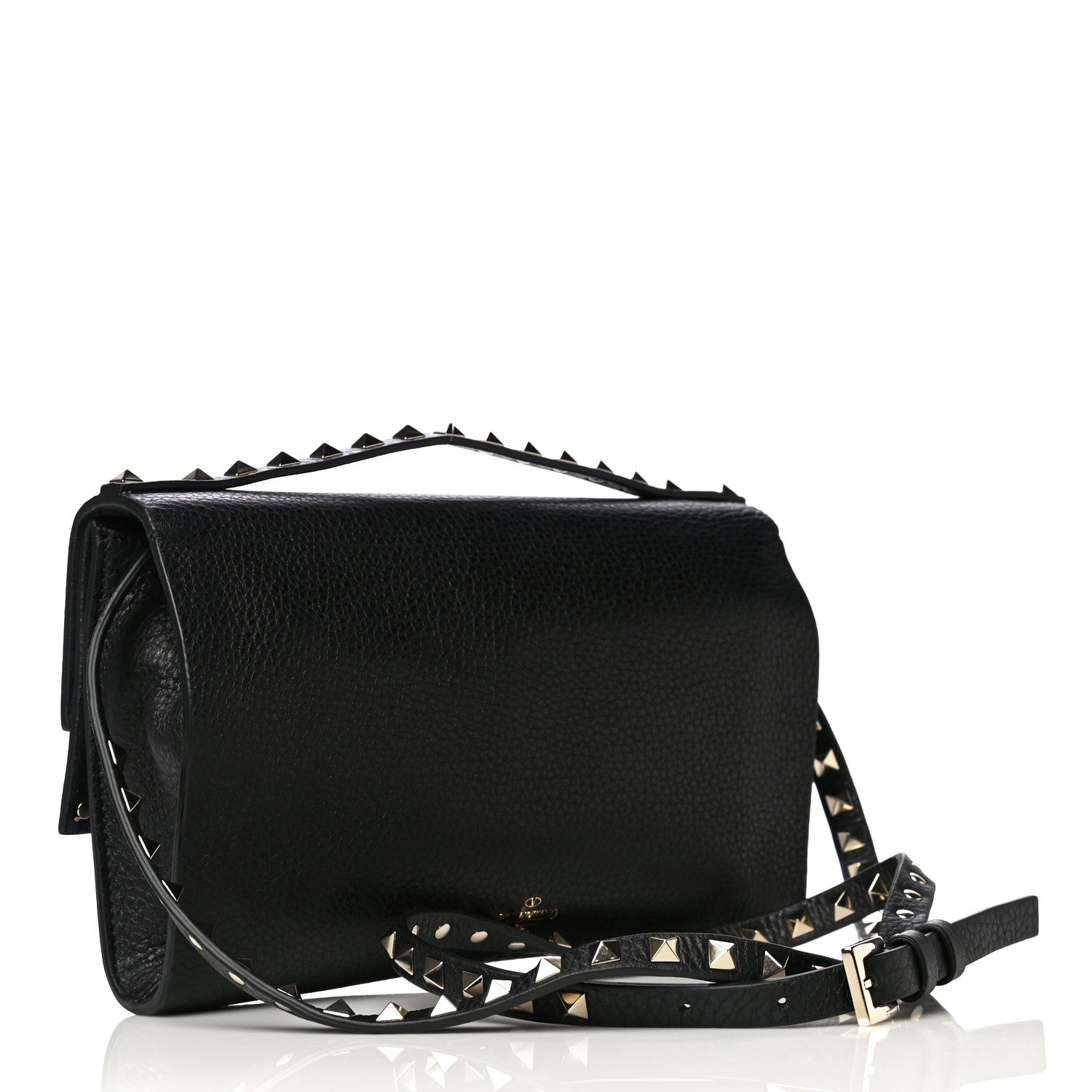 Valentino Garavani Grainy Calfskin Rockstud Double Flap Crossbody Bag Black 3 of 18