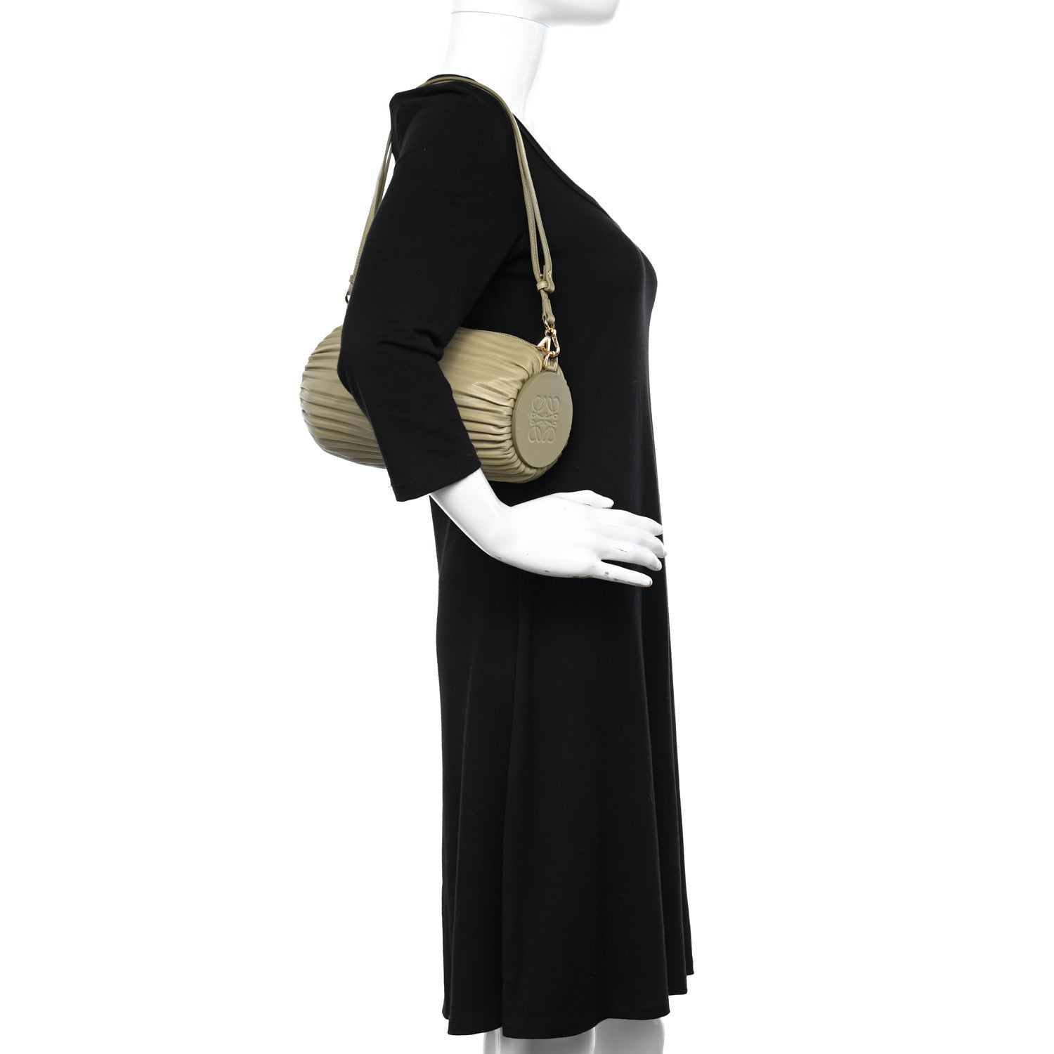 Loewe Lambskin Pleated Bracelet Pouch Shoulder Bag Clay Green 3 of 10