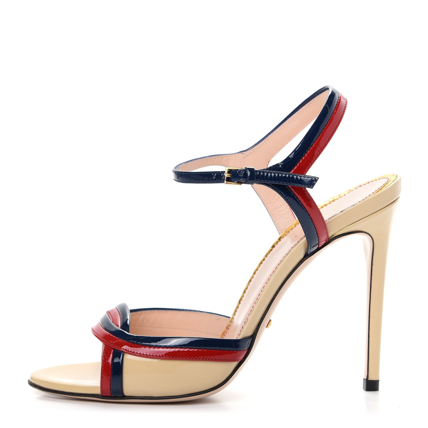 Gucci Patent Millie Ankle Strap Sandals 38 Red Blue Agata Sandstorm 1 of 10