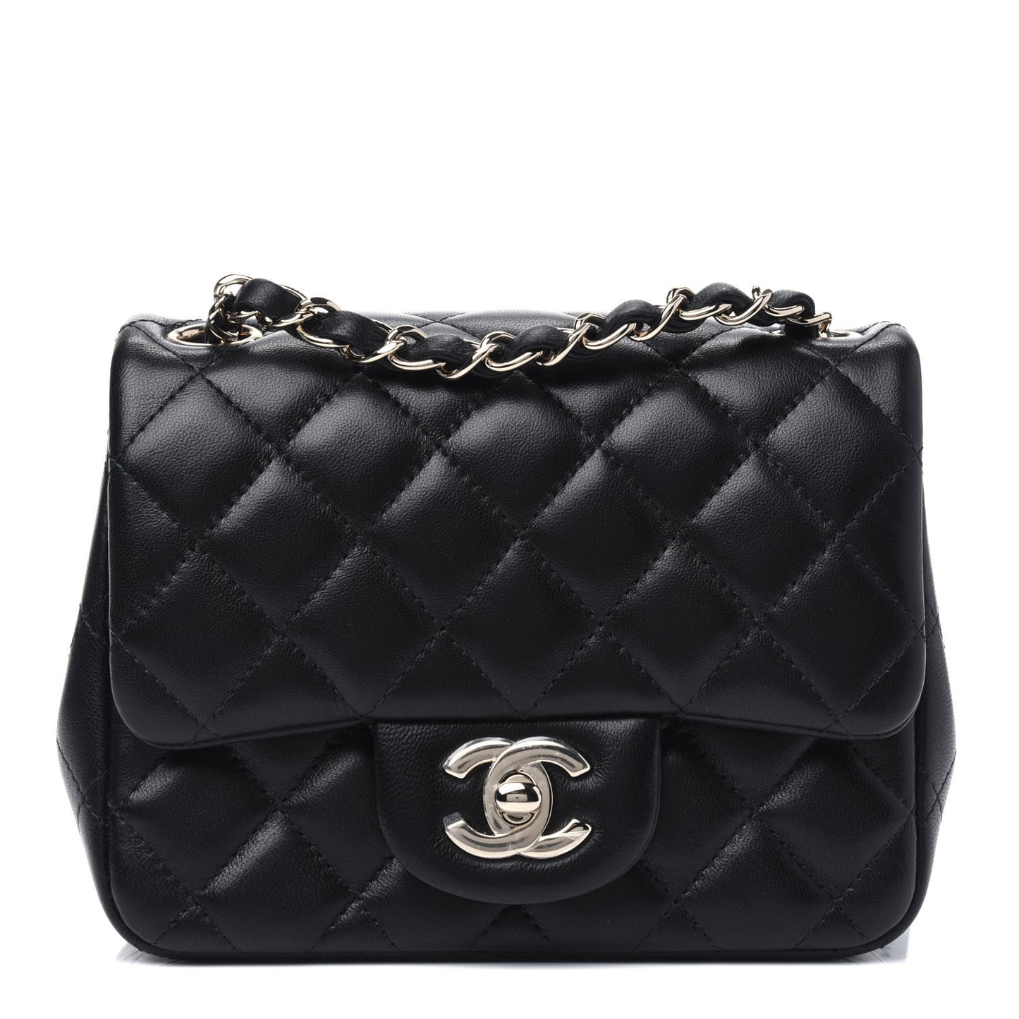 Lambskin Quilted Mini Square Flap Black