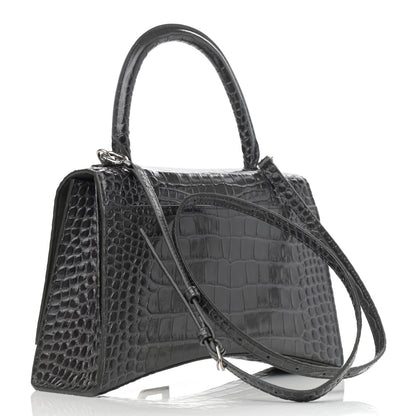 Balenciaga Shiny Calfskin Crocodile Embossed Medium Hourglass Top Handle Bag Dark Grey 3 of 11
