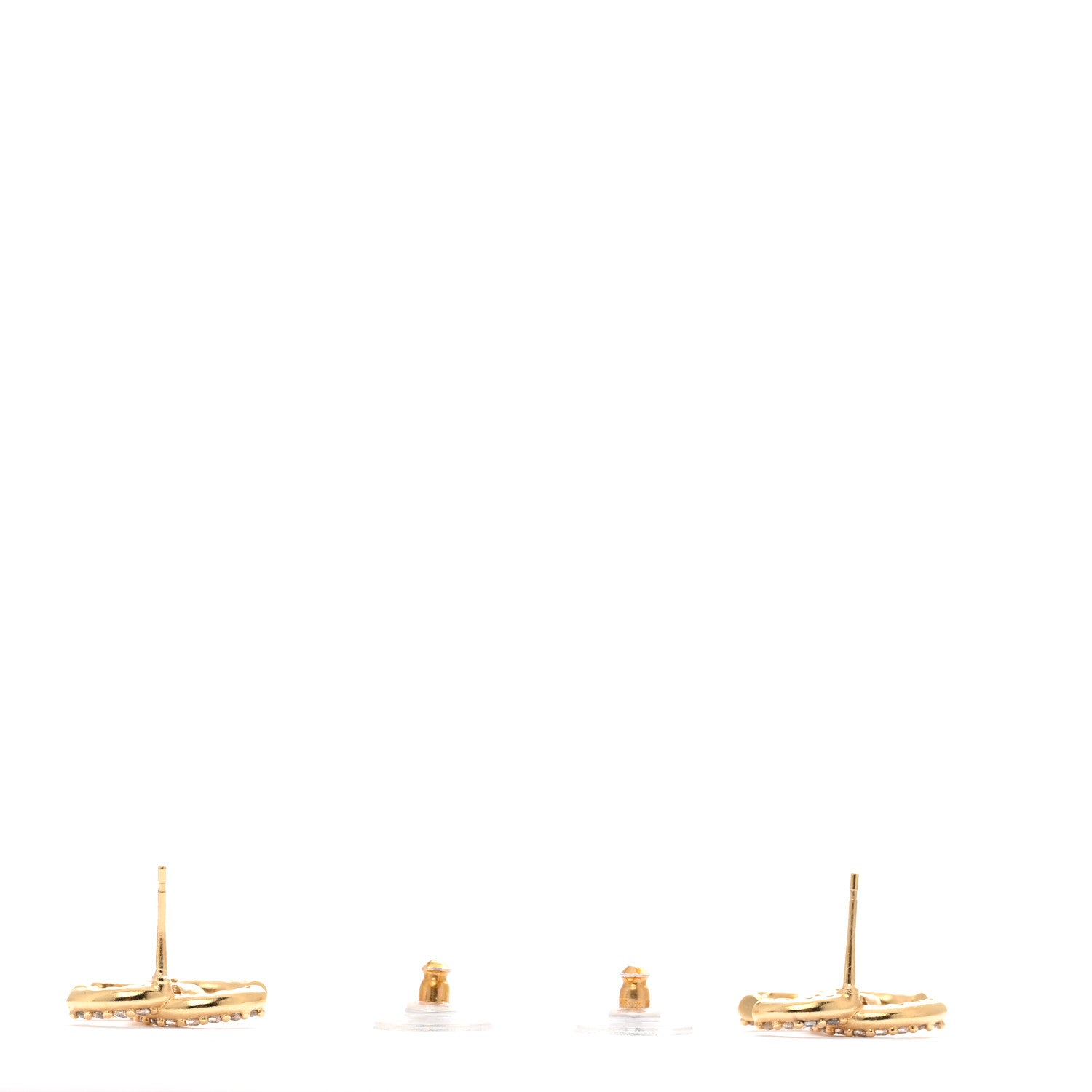 Chanel Metal Crystal CC Lock Symbols Stud Earrings Gold 3 of 6