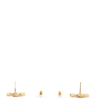 Chanel Metal Crystal CC Lock Symbols Stud Earrings Gold 3 of 6